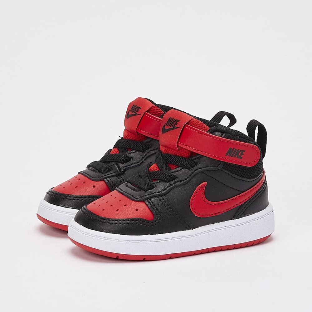 Nike Court Borough Mid 2 Kid'sโ Black University Red-White Sneaker Shoes Size 8C